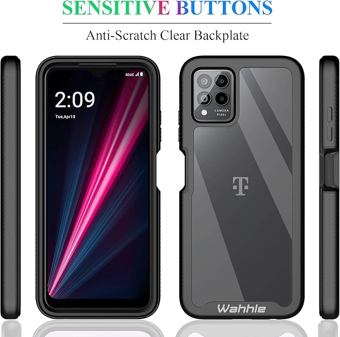 wahhle Compatible with T-Mobile Revvl 6 Pro 5G Case, Built in Screen Protector Full Body Shockproof Slim Fit Bumper Protective Phone Cover for T-Mobile Revvl 6X Pro 5G Men Women-Black/Clear