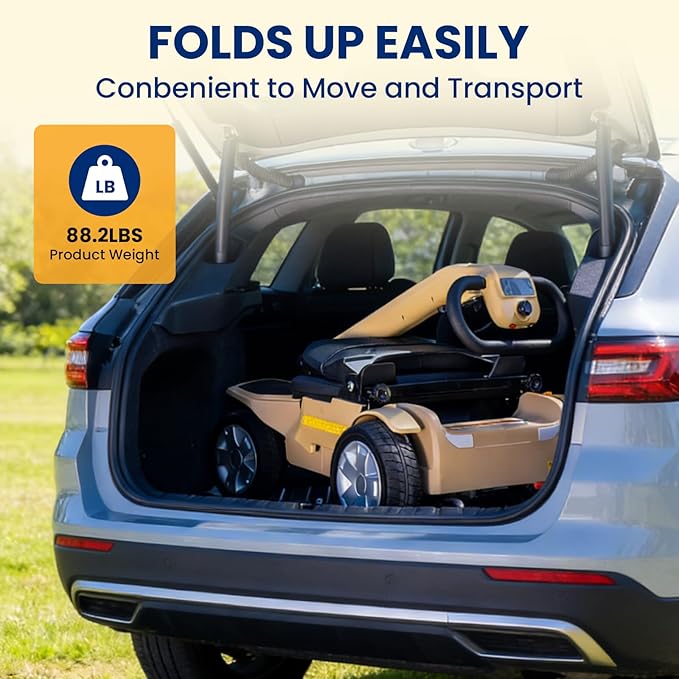 4 Wheels Foldable Mobility Scooter for Adults & Senior,15Miles Compact Heavy Duty Mobility Scooter, 300W Brushed Motor All Terrain, 265 lb Capacity Mobility Scooter, Adjustable Speed (Yellow)