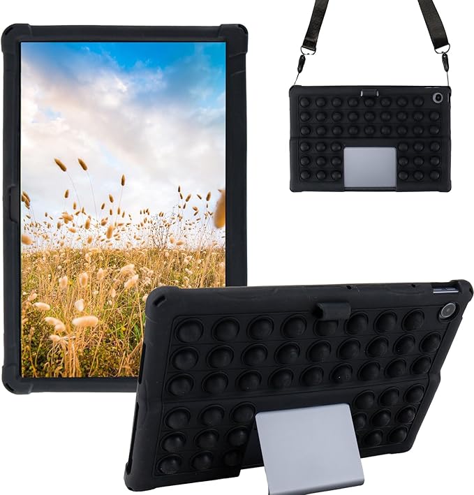 Silicone Tablet Case with Shoulder Strap Built in Pen Holder and Stylus Pen Lightweight Soft Cute Cover Compatible with Lenovo Tab Plus 11.5 Black