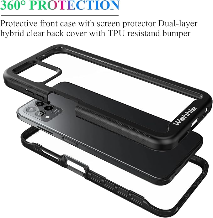 wahhle Compatible with T-Mobile Revvl 6 Pro 5G Case, Built in Screen Protector Full Body Shockproof Slim Fit Bumper Protective Phone Cover for T-Mobile Revvl 6X Pro 5G Men Women-Black/Clear