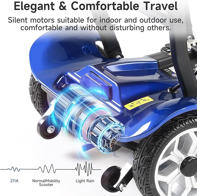 Mobility Scooter – Lightweight, Foldable, Intelligent Electric Control Motor 270W for Seniors & Adults | Powered Mobility Scooters - Blue
