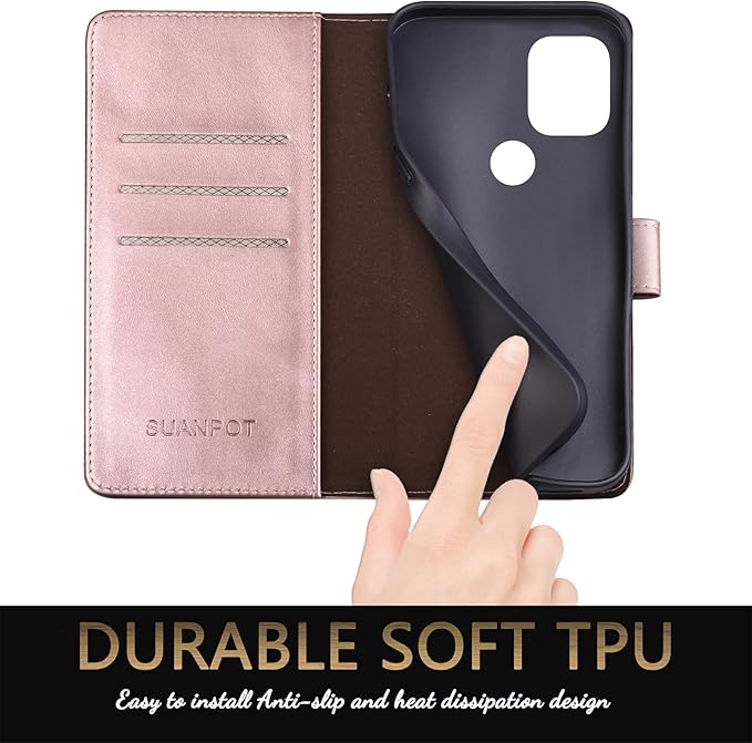 SUANPOT [RFID Blocking for Motorola Moto G Stylus 5G(Non 2022) with Wallet case Credit Card Holder,Flip Book PU Leather Shockproof Cover Cellphone Women Men for Moto G Stylus 5G Phone case(Rose Gold)