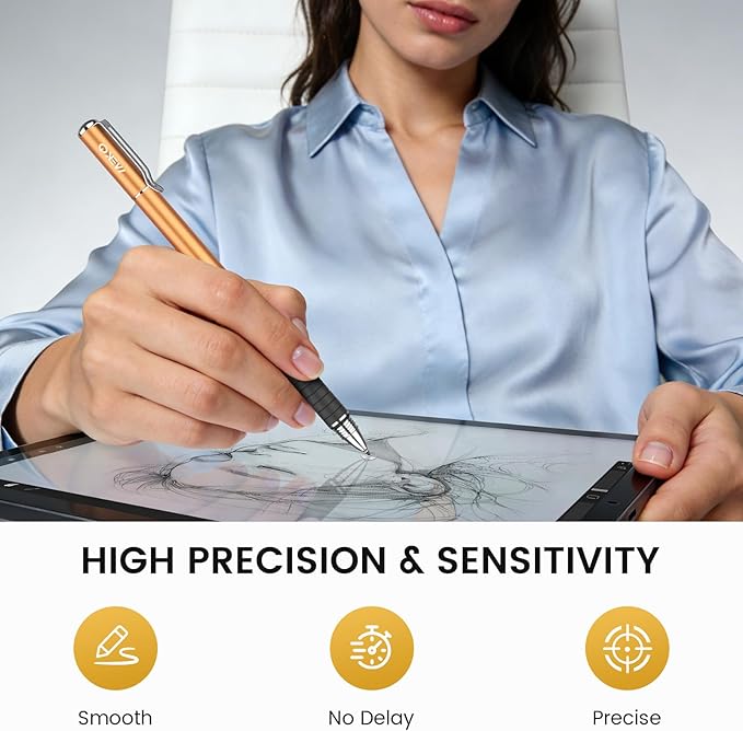 MEKO 6 Pcs Stylus Pen for Touchscreen, 2-in-1 High Sensitivity & Precision for Switch, iPad/iPhone/Samsung/Android Phones & Tablets, Skylight & More, All Touch Screen Devices (Gold)