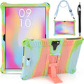 DETUOSI Feonal 10 inch Silicone Case with Shoulder Strap & Stylus Pen, Multi-Angle Stand Tablet Case, Soft Lightweight Cover for Winsing MTK 10 inch Tablet, ANTEMPER Touch, Orange Pink & Blue
