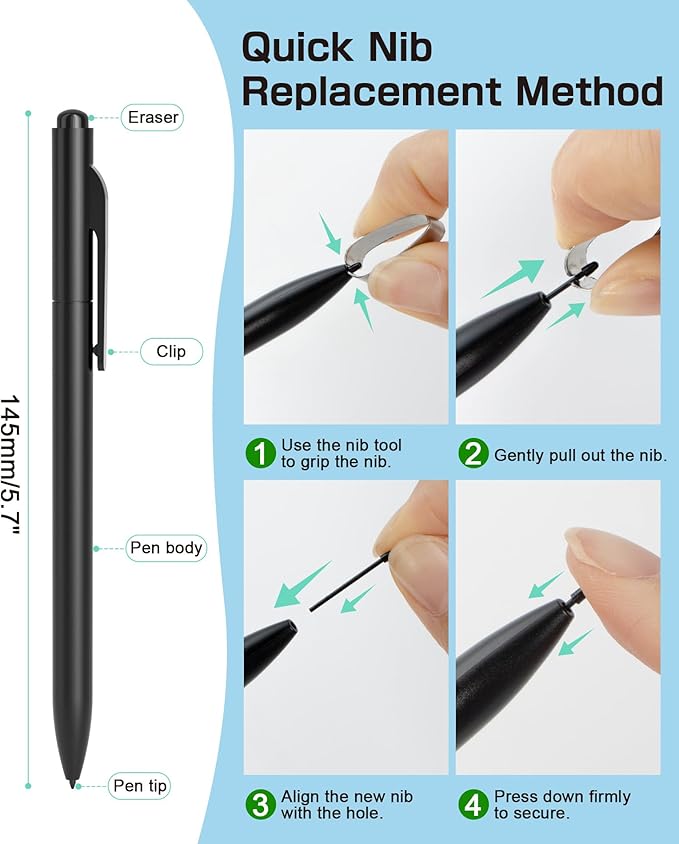Ciscle EMR Stylus for Remarkable 2, No Charging or Bluetooth Required, Digital Pen with Palm Rejection, 4096 Pressure & Tilt Support, Eraser and 5 Replaceable Tips (Black)