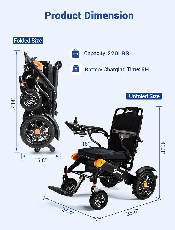 Aotedor Electric Wheelchairs for Adults,Equipped with 2 Packs Safe Side Slide-in Batteries 20 Miles Travel Range All Terrain Motorized Wheelchair for Seniors Airline Approved (Black-Orange)