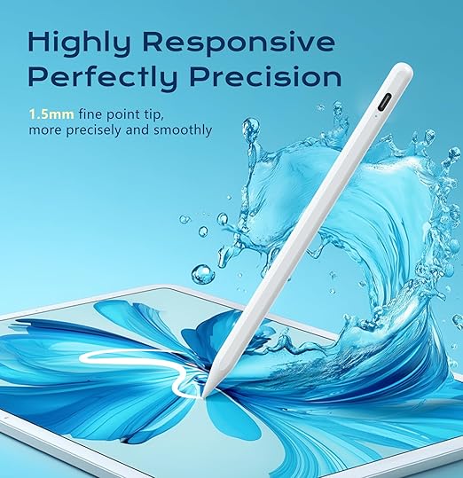 Stylus Pen for iPad 9th&11th Generation - 2X Fast Charge Digital Pen - Compatible with 2018-2025 Apple iPad Pro 11"/12.9"/M4, iPad mini 5-6 Gen, iPad Air 3/4/5/M2/M3-White
