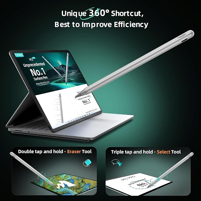 Metapen Stylus Pen M3 Pro - 4096 Pressure Levels, 360° Touch Button - Surface Pro 7/8/9/X, Go 3/Book 3/Laptop 4/Studio 2, ASUS VivoBook Flip 14 - for Creators & Students