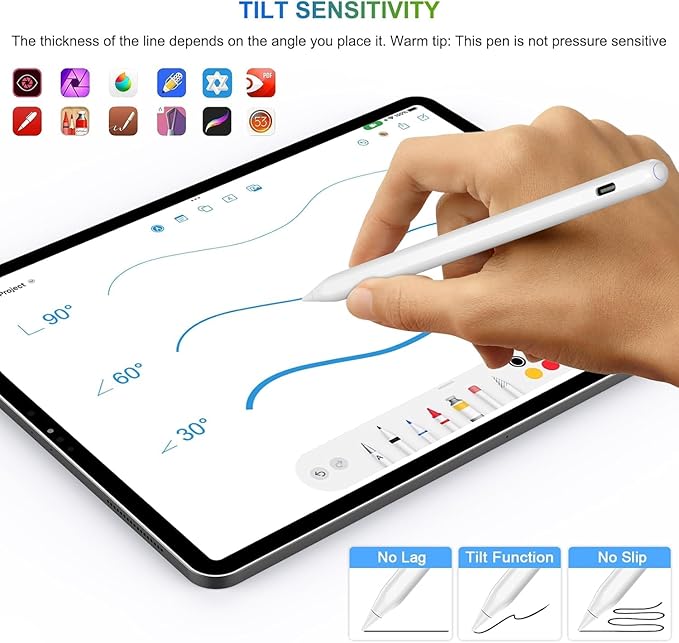 HATOKU Pencil 2nd Generation for iPad: Magnetic Wireless Charging (Air 4/5, Mini 6, Pro 11/12.9" 2018-2023) + USB-C Fast Charge - Stylus Pen for iPad 6-11, Pro 11"/12.9" M4 M5, Air 3-5/M2/M3, Mini 5/6