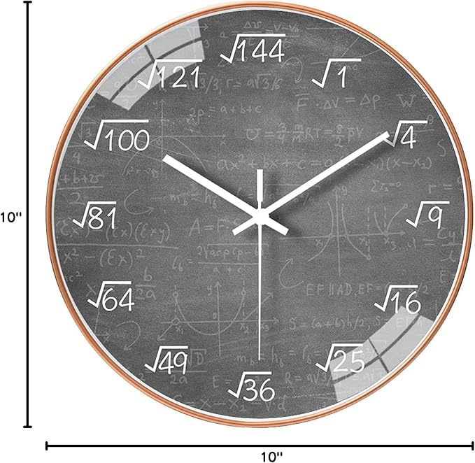 QINFIEY 10 Inch Math Wall Clock Silent Non Ticking Movement Quality Quartz Wall Clock for Office Classroom/School/Home/Kitchen/Living Room Wall Decorations (Grey)