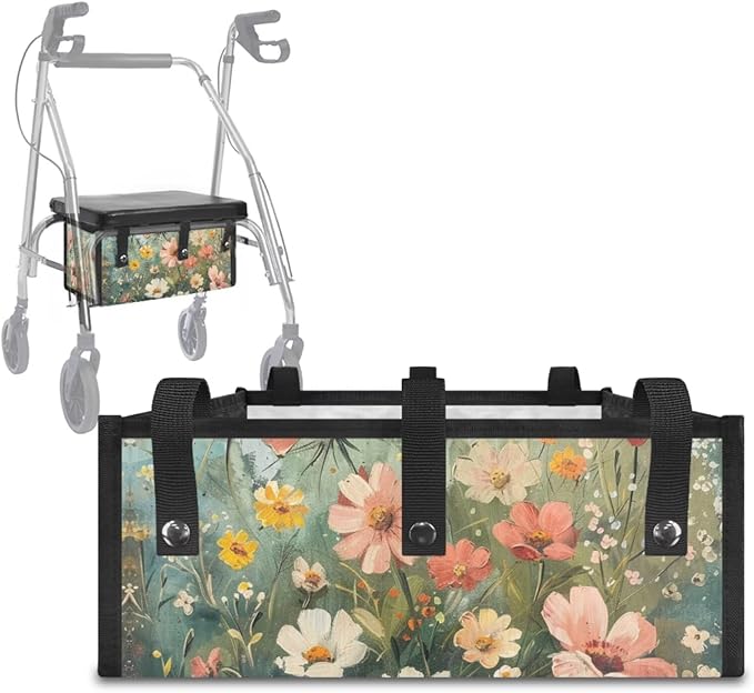 3 Pcs Sets Universal Fit Walker Seat Cover Rollator Walker Seat & Backrest Covers, Wildfloral Rollator Storage Under Seat Bag, Easy to Install Washable Reusable