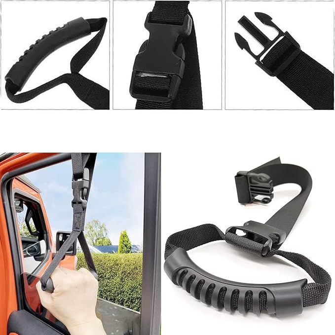 2PCS 4 in 1 Car Door Handle & 2PCS Hand Grab Straps for Elderly, Door Assist Handles Vehicle Support Handles, Multifunction Car Grab Handle, Car Door Latch Handle for Seniors