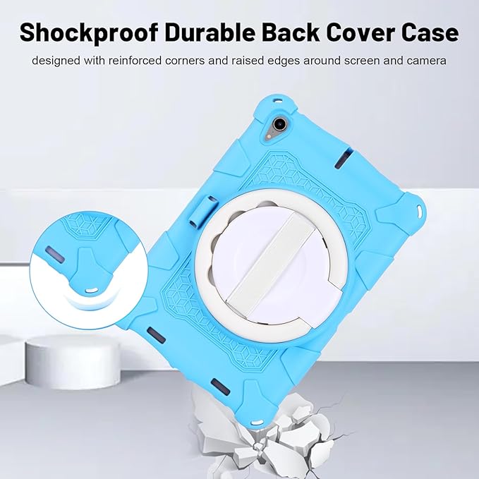 Dteck for iPad mini A17 Pro/iPad mini 6th Generation Back Cover 8.3" 2024/2021 Release, Durable Lightweight Silicone Case with Rotate Kickstand/Handle, Shoulder Strap/Screen Protector Included, Blue