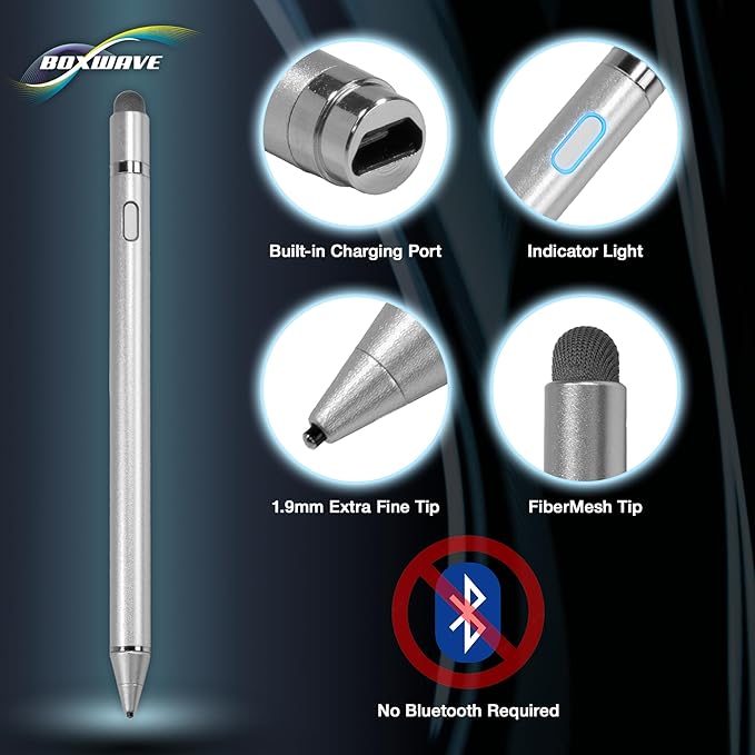 BoxWave Stylus Pen Compatible with LG gram 2-in-1 Lightweight Laptop Model 16T90R (16 in) - AccuPoint Active Stylus, Electronic Stylus with Ultra Fine Tip - Metallic Silver