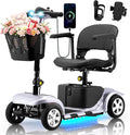 Mobility Scooter for Adults, 4 Wheels Lightweight Scooter, Foldable Mobility Scooter Long Range for Travel, Adults, Elderly, Supports 300 lbs, Powered Wheelchair with Charger & Basket (Silver Silver)