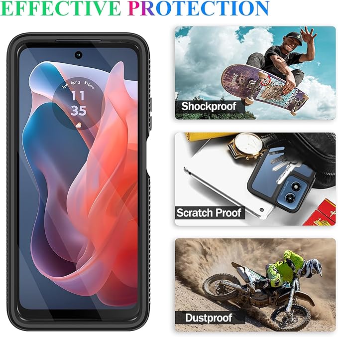 wahhle Compatible with Moto G 5G 2024 Case, Built in Screen Protector Full Body Shockproof Slim Fit Bumper Protective Phone Cover for Men Women-Black