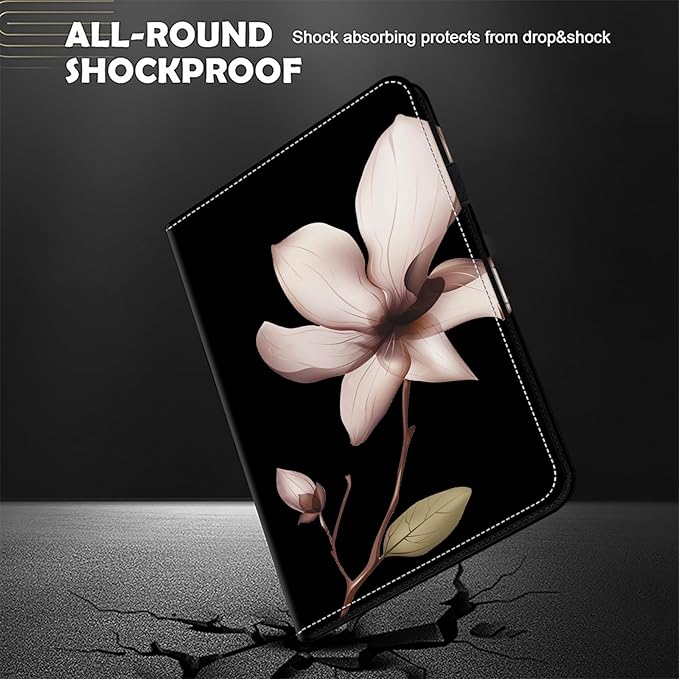 Dteck for Galaxy Tab S6 Lite (10.4") Tablet Case 2024/2022/2020 (SM-P620/P610), PU Leather Slim Folio Case with Adjustable Stand, Lightweight Protective Cute Cover with Stylus Pen Loop (White Flower)