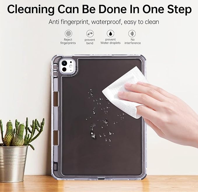 Dteck for iPad Pro/Air 13" (M5/M4/M3/M2), Pro 12.9" (6th/5th/4th/3rd Gen) Clear Case with Pencil Holder/Screen Protector Film/Stylus, 3 Layers Protective Lightweight Slim Transparent Cover, Black