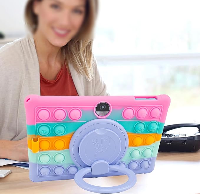 Silicone Tablet Case 360 Rotating Stand/Handle and Shoulder Strap Stylus Pen Soft Cover Compatible with COLORROOM/TUOHAITIME/JIKOCXN/WXUNJA C5 11 inch Rainbow