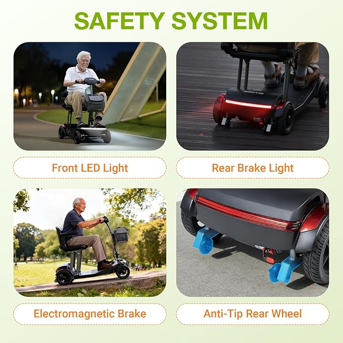 SCOOTNGO Mobility Scooters for Seniors & Adults Foldable 4 Wheels Powered Scooter Airline Approved 44Lbs Removable Battery Portable for Travel USB Charger Port