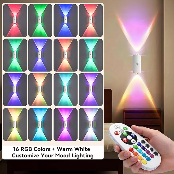 Motion Sensor Night Light 2 Pack, 16 Color Change LED Projector Wall Lamp, Toilet Nightlight Closet Sensor Light for Bathroom Bedroom Stairs Corridor Hallways Decor