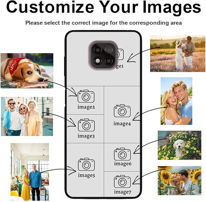 Custom Personalized Case for Motorola Moto G Power 2021 6.6 inch, Customized Multiple Photos Collage Text Phone Cover, Full Body Shockproof Soft Silicone Case, Anti-Scratch, Wireless Charging, Black