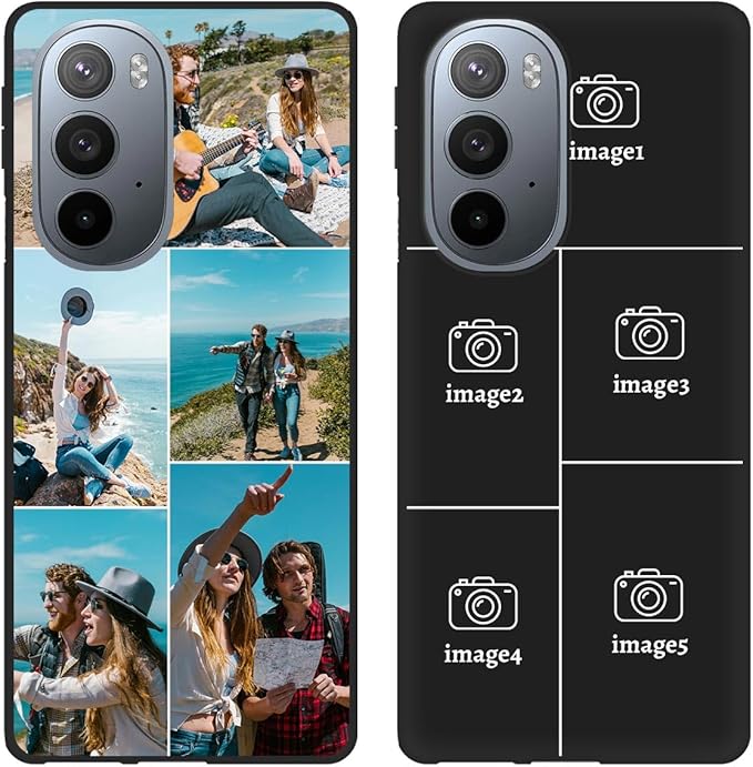 Customized Photo Case for Motorola Moto Edge Plus/Edge+ 2022 6.7 inch, Personalized Collage Design Phone Cover, Custom Picture Black Silicone Soft Slim Rubber Case, Gift for Couple Lover Bestie