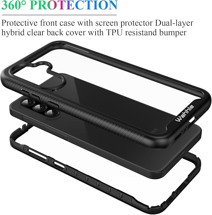 wahhle Compatible with Samsung Galaxy A56/A36 Case, Built in Screen Protector Full Body Shockproof Slim Fit Bumper Protective Phone Cover for Samsung A36/A56 5G Men Women-Black/Clear