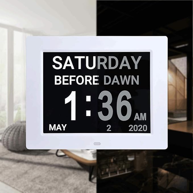 Yescom 8" LCD Day Clock Digital Calendar Alarm Large Dementia Table Home Office 2 Pack