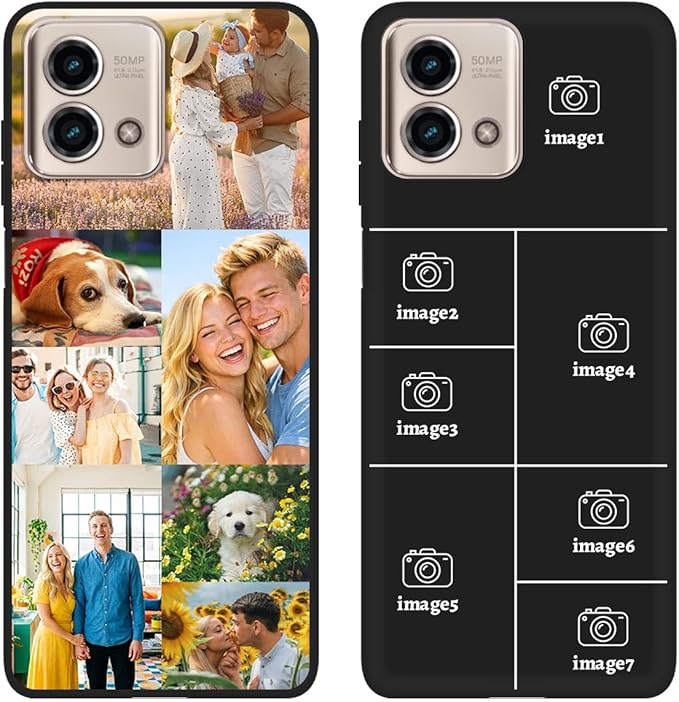 Custom Personalized Case for Motorola Moto G Stylus 5G 2023 6.6", Customized Multiple Photos Collage Text Phone Cover, Full Body Shockproof Soft Silicone Case, Anti-Scratch, Wireless Charging, Black