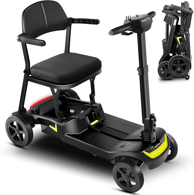 SCOOTNGO 4 Wheel Mobility Scooters for Seniors & Adults Lightweight Foldable Airline Approved Electric Scooter, with Two Removable Batteries 20 Miles Range 5 MPH Speed