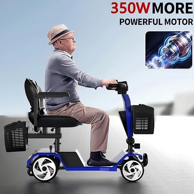 20A-32 Miles Electric Mobility Scooter for Adults Wheelchair Device for Travel, Elderly. 350 lbs Max Weight, 350W Heavy Duty Mobility Scooters for Seniors with Two Baskets (Y3-BULE3)