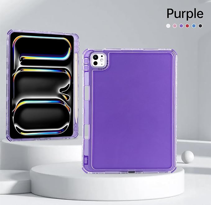 Dteck for iPad Pro/Air 13" (M5/M4/M3/M2), Pro 12.9" (6th/5th/4th/3rd Gen) Clear Case with Pencil Holder/Screen Protector Film/Stylus, 3 Layers Protective Lightweight Slim Transparent Cover, Purple
