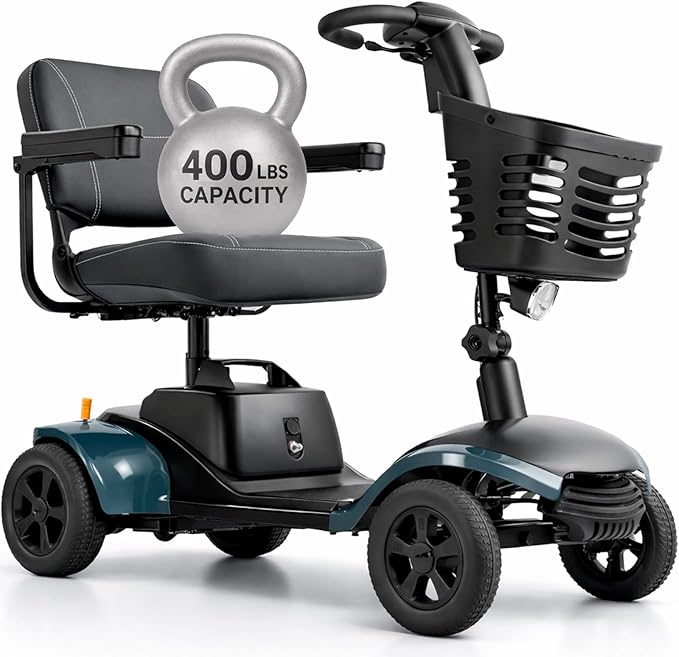 Vive Mobility Scooter for Adults - 4 Wheel Powered Electric Scooter w/Seat for Seniors - 400 lbs Capacity & Extended Range Battery w/Charger - Headlight, Basket & Extra Foot Space