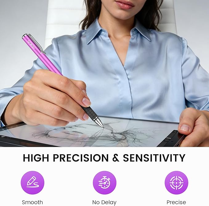 MEKO 6 Pcs Stylus Pen for Touchscreen, 2-in-1 High Sensitivity & Precision for Switch, iPad/iPhone/Samsung/Android Phones & Tablets, Skylight & More, All Touch Screen Devicess (Purple)