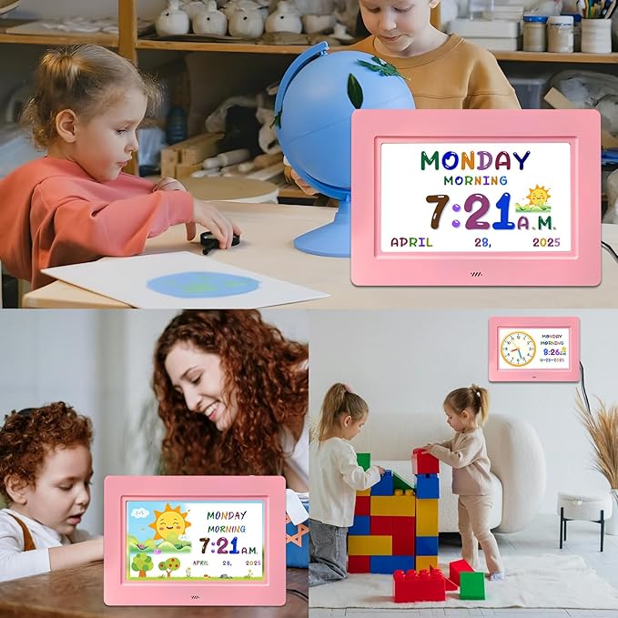 SSYA Digital Calendar, Kids Digital Clock, 20 Alarms Custom Reminders, Auto DST, Large Clear Display, Alarm Clocks for Bedrooms & Kids, Easy to Use for Kids. (Pike, 7 inch)