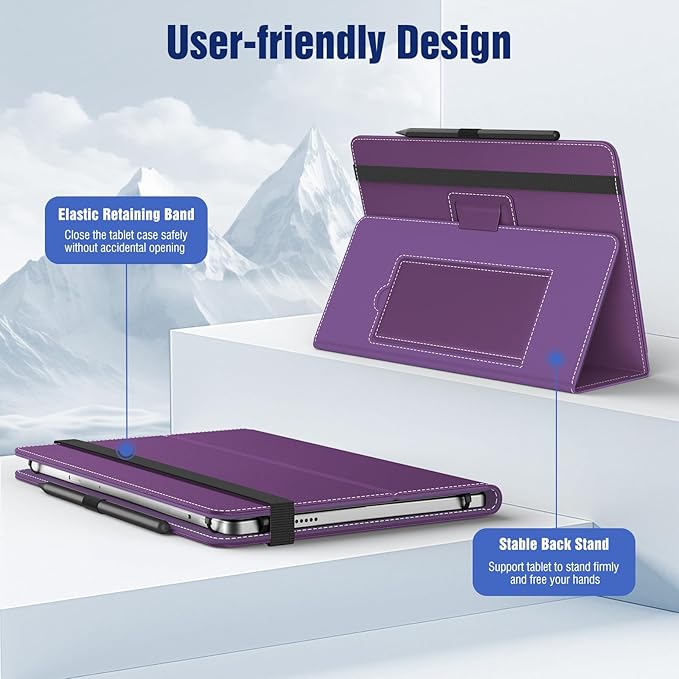 TiMOVO Universal Case for 10.1 Inch Android Tablet with Pen Loop, Lightweight Folding Stand Cover with Hand Strap for All 9.6"-11" Touchscreen Tablet, Dark Purple
