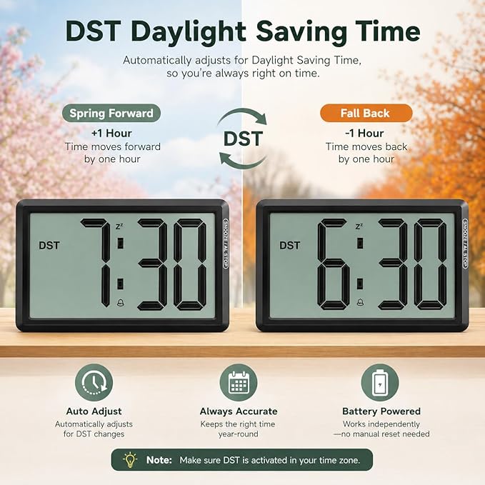 KWANWA Digital Alarm Clock, 3.8-inch Extra Large LED/LCD Digits, Battery or USB Powered, Auto Light Sensor for Day/Night, Wall Clock & Desktop Stand for Seniors, Bedroom, Office, Living Room