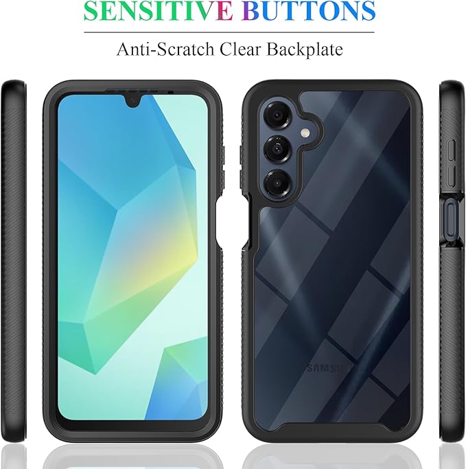 wahhle Compatible with Samsung Galaxy A26 5G Case, Built in Screen Protector Full Body Shockproof Slim Fit Bumper Protective Phone Cover for A26 4G/5G Men Women-Black/Clear