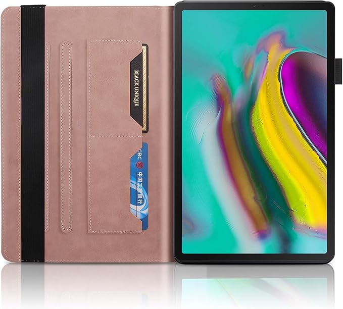 Case for Samsung Galaxy Tab S5e 10.5 2019 SM-T720/T725 Premium PU Leather Stand Flip Wallet Case Multiple Viewing Angles Lightweight Folio Cover with Card Pockets Stylus Loop Elastic Band - Rose Gold