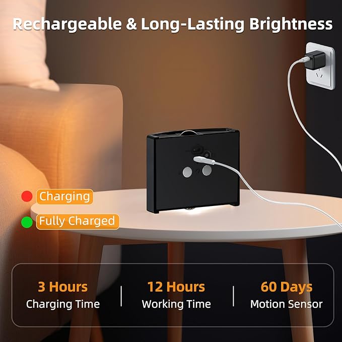 2 Pack Motion Sensor Wall Light, Rechargeable Wall Sconce with 3 Color Temperatures and Brightness Adjustable, Wireless Magnetic Mount for Bedroom, Stair, Hallway, Closet (4, Black)