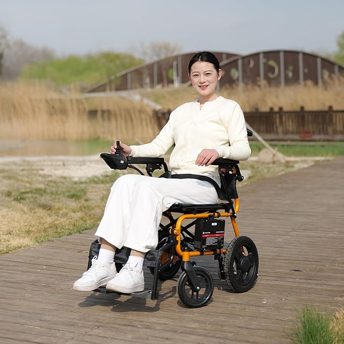 Lightweight Electric Wheelchair – Only 48 lbs, Foldable Power Chair for Adults, All-Terrain Motorized Wheelchair with One-Click Mute & SOS Alert Button, Removable Battery, 220 lb Capacity