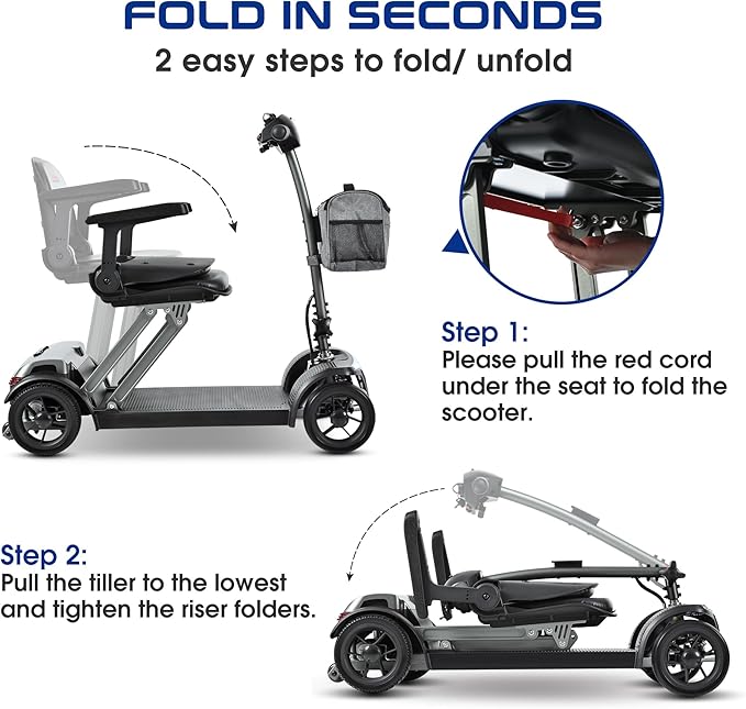 Metro Mobility Powered Mobility Scooters, 4 Wheel Foldable Mobility Scooter for Adults-265 lbs Capacity Folding Mobility Scooter, 10 Miles Long Travel Range Scooter with USB Charger Port Black