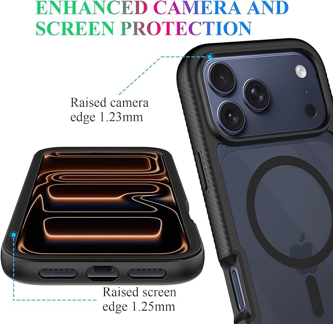wahhle Compatible with iPhone 17 Pro Max Case, Magnetic Built in Screen Protector Full Body Shockproof Slim Fit Bumper Protective Phone Cover Men Women 6.9"-Black/Clear