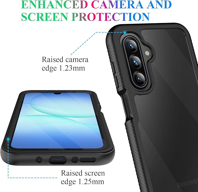 wahhle Compatible with Samsung Galaxy A17 5G Case, Built in Screen Protector Full Body Shockproof Slim Fit Bumper Protective Phone Cover for A17 4G/5G Men Women-Black/Clear