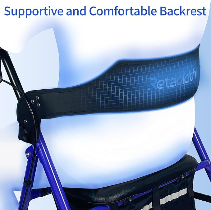Rollator Walkers for Seniors with Seat, Foldable & One-Hand Carry, Upgraded Rolling Walker with Seat for Seniors, Handles Height Adjustable Rolling Walker for Seniors, Walking & Seated Rest, Blue
