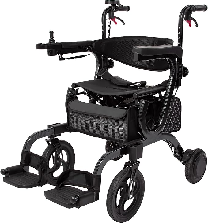 4 in 1 Intelligent Electric Wheelchair,Rollator Walker with Seat, Lightweight Foldable Transport Wheelchair Combo,Detachable Footrests, 10" Wheels for Seniors Adults (2*Battery)