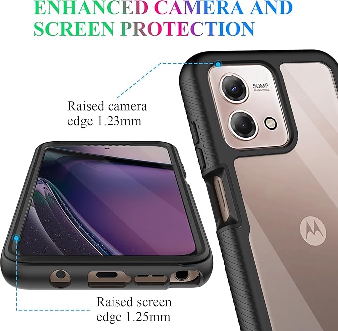 wahhle Compatible with Moto G Stylus 5G 2023 Case, Built in Screen Protector Full Body Shockproof Slim Fit Bumper Protective Phone Cover Men Women-Black/Clear