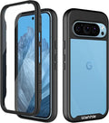 wahhle Compatible with Google Pixel 9/9 Pro Case, Built in Screen Protector Full Body Shockproof Slim Fit Bumper Protective Phone Cover for Men Women-Black/Clear