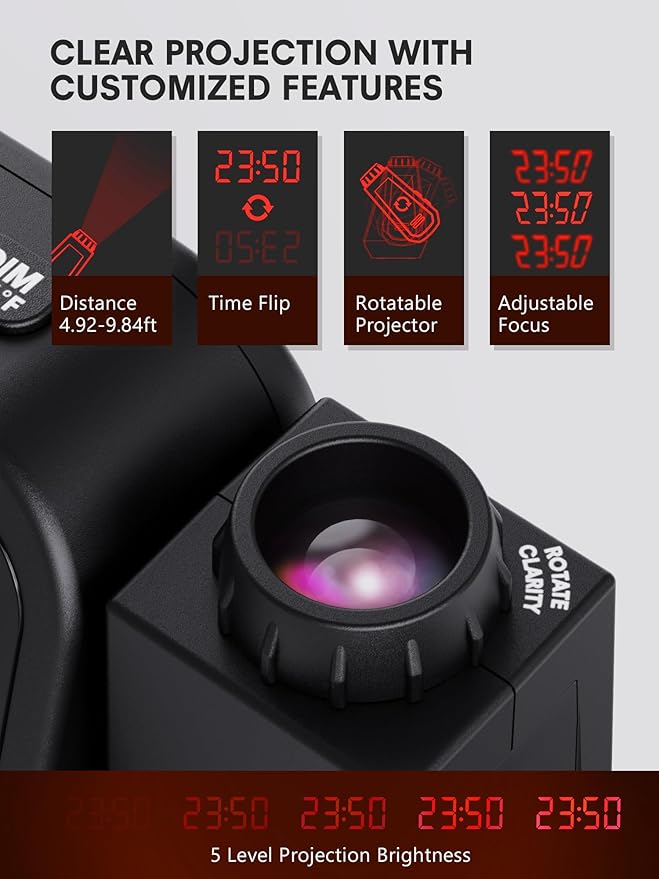 Mesqool Projection Alarm Clock for Bedroom, Digital Clock with Projection on Ceiling with Night Light, Date, Temperature, Humidity, Type-C USB Charger, Snooze, Dual Alarms, Dimmer,12/24H